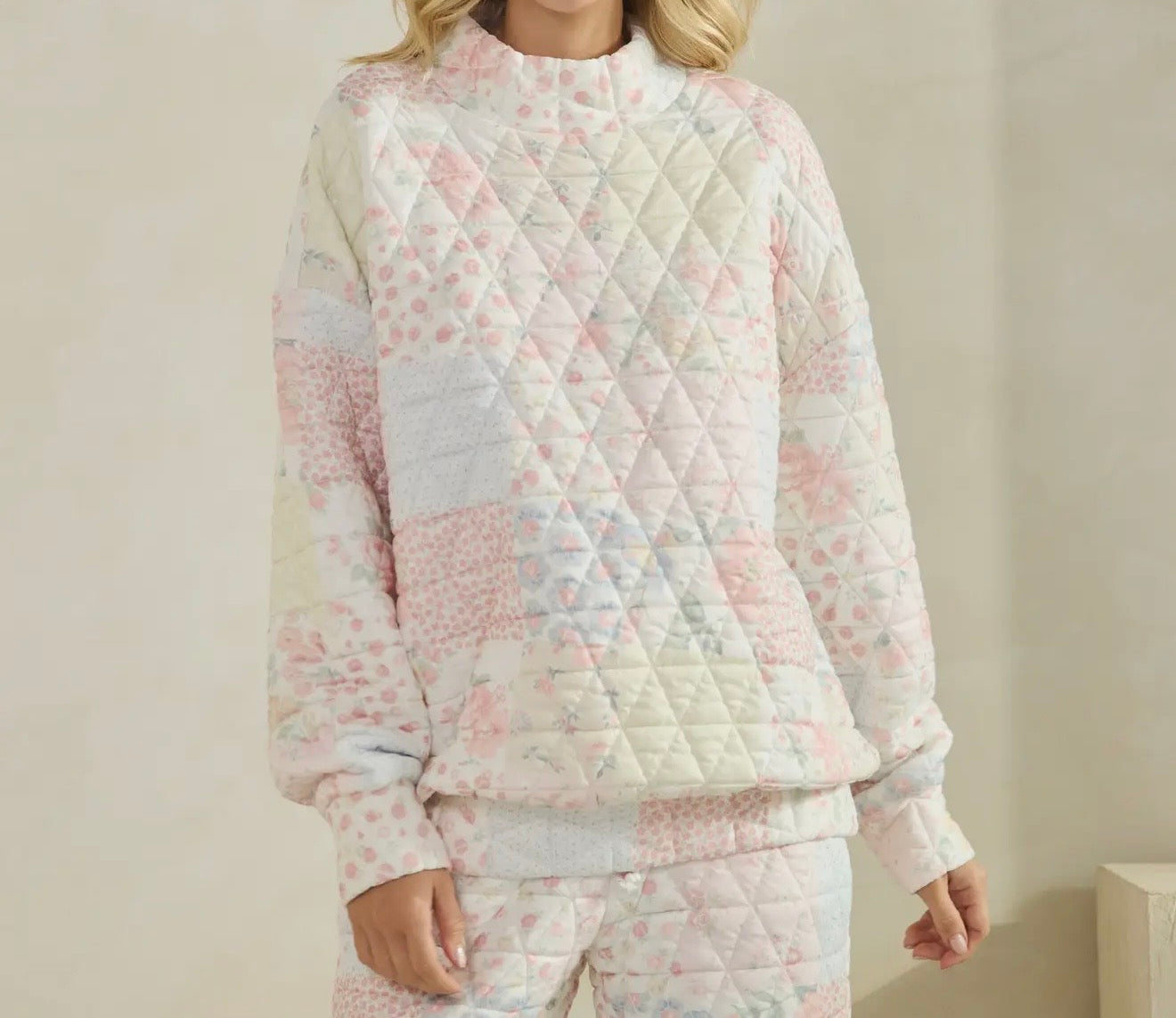 Floral Texture Mock Neck Sweater