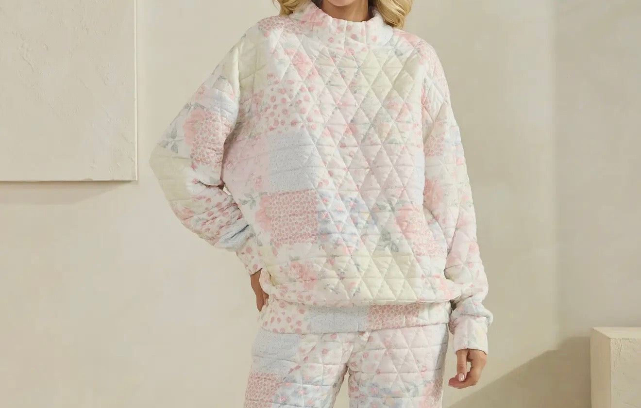 Floral Texture Mock Neck Sweater