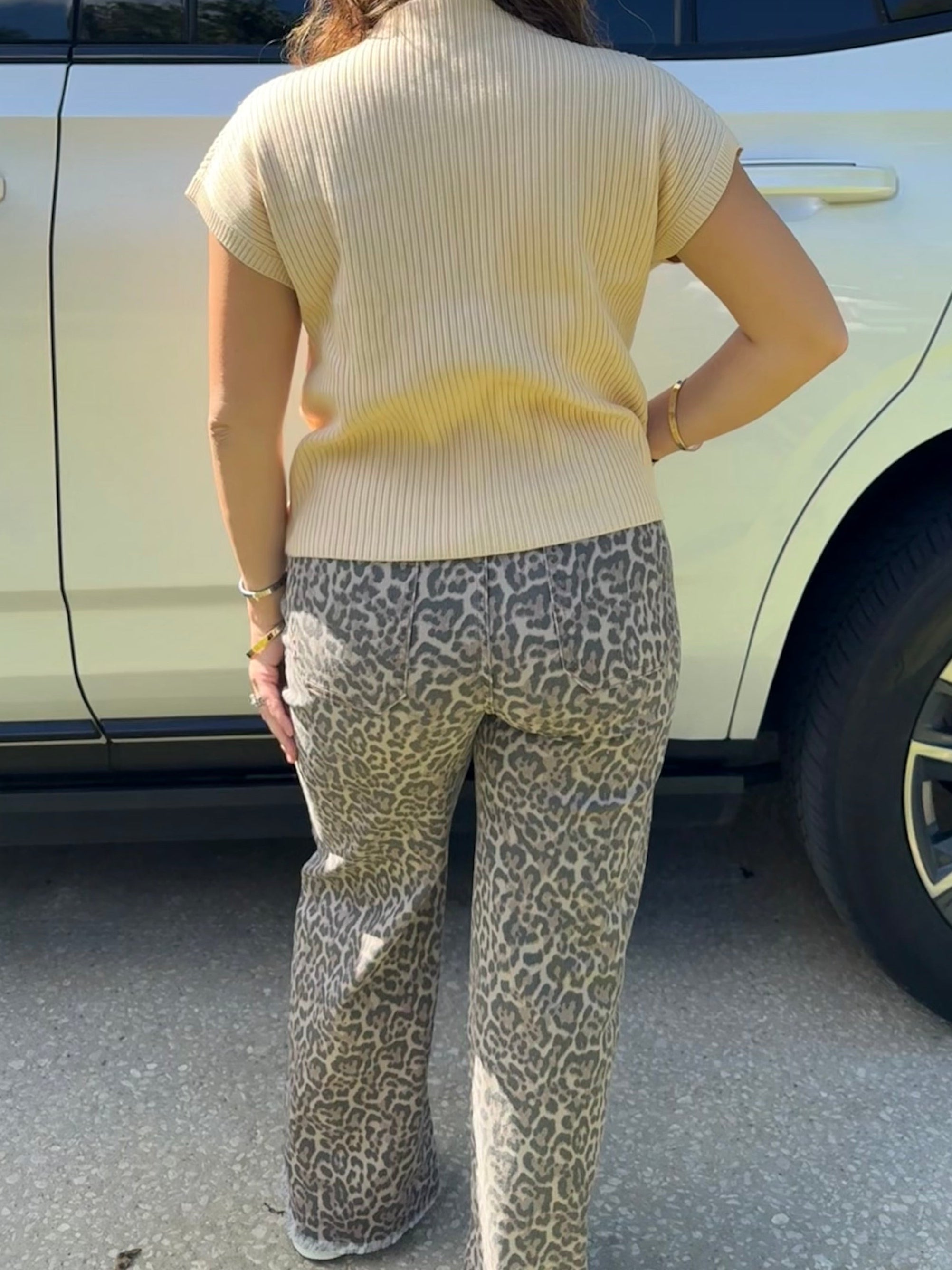 Leopard Frayed Edge Wide Leg, High Waist Jeans