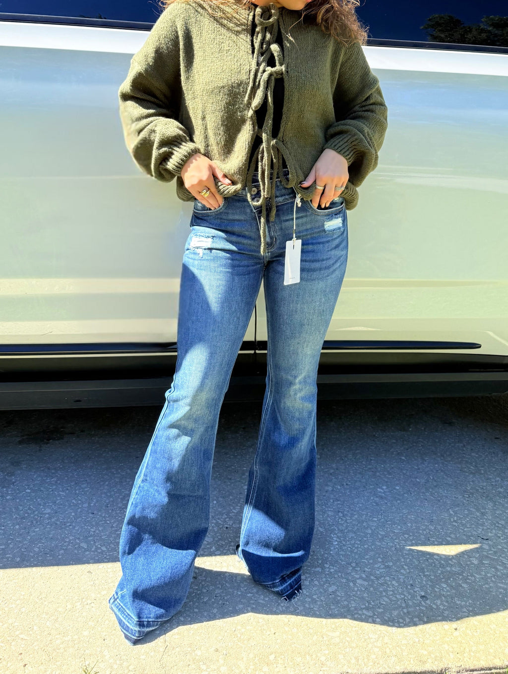 Kan Kan High Rise Cross Over Flare Jean