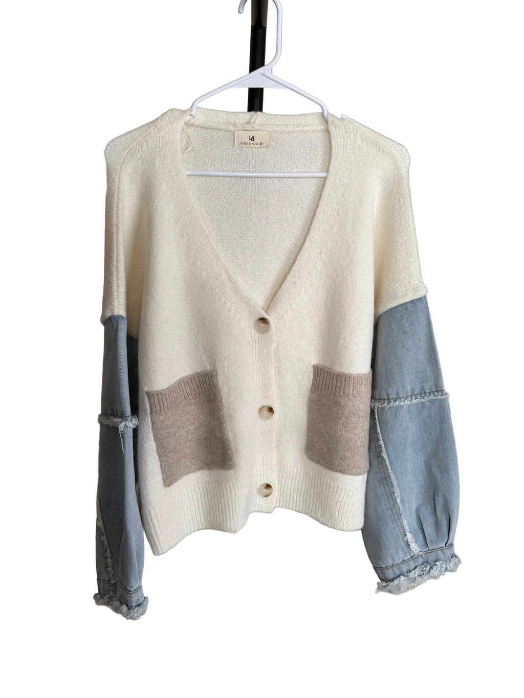 Denim Sleeve Knit Cardigan